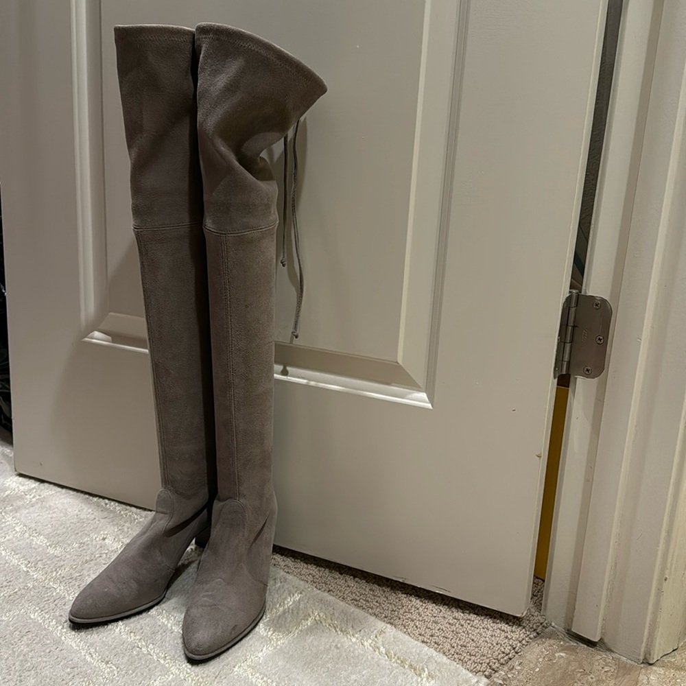Stuart Weiztman Gray Suede Otk Boots - image 1